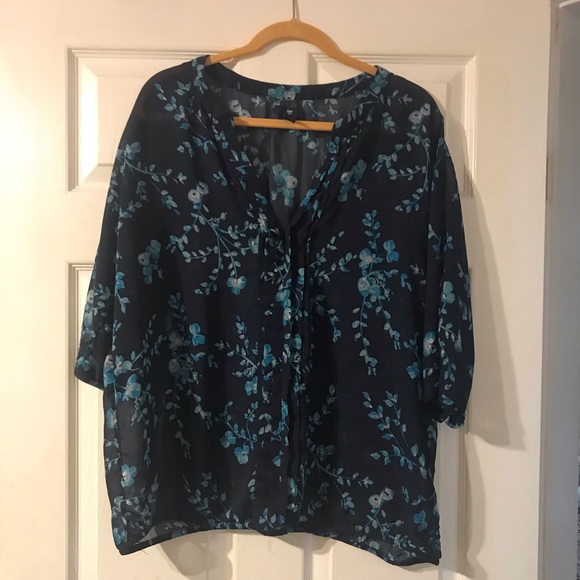 Size XXL Sheer Blouse - Navy Blue Floral - NWOT - The GAP - Picture 1 of 5